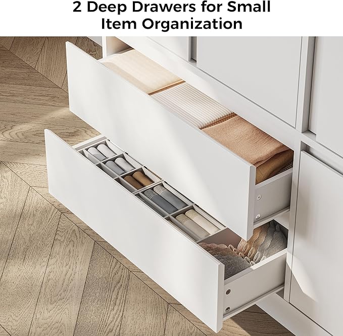 IRONCK 47.2" Armoire Wardrobe Closet with Drawers, White Armoire with Hanging Rods & DIY Adjustable Shelves, Modern Wardrobe with Soft-Close Hinges & Anti-Tip Device, Freestanding Closet for Bedroom