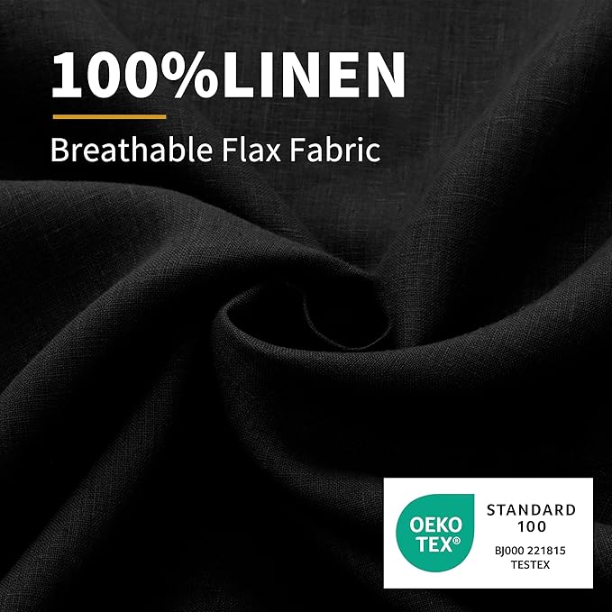 CHUFFED Linen Pillowcases 2 Pack 100% Linen Standard Pillow Cases, Breathable and Cooling Washed Pillowshams with Zipper Closure, 20x36 Inches,Black