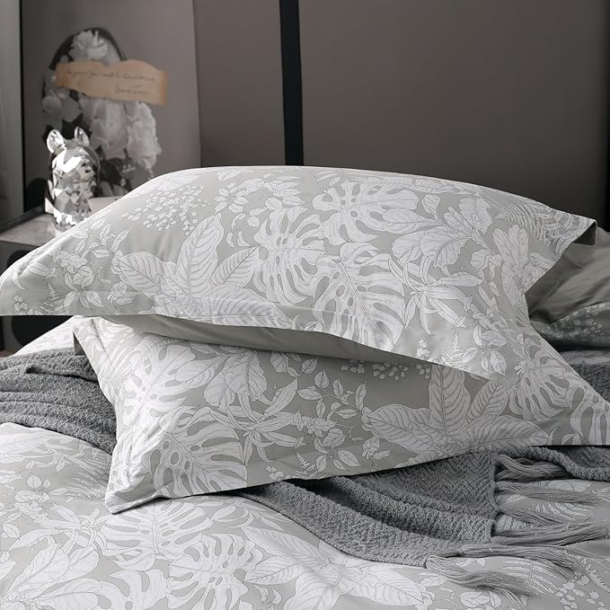 OAITE Duvet Cover Set Queen Size Floral Pattern 600 Thread Count Ultra Soft 100% Long Staple Cotton Duvet Cover Sets 3-PC, Breathable Duvet Cover with Zipper Closure & Corner Ties