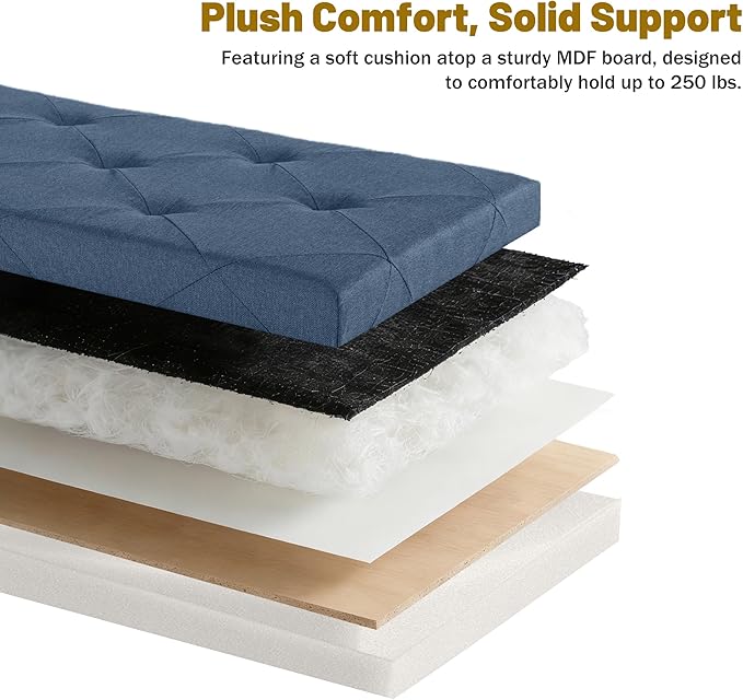 DUMOS Upholstered Storage Bench, End of Bed Ottoman, Extra Large 46.5 Gal (176L) Internal Volume, Foot Stool for Bedroom, Living Room, Sturdy Storage Chest, Blue, 43.3" L x 15.7" W x 15.7" H