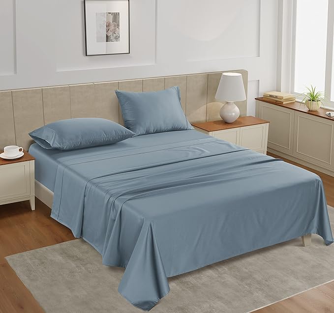 LANE LINEN 100% Cotton 450 Thread Count Split King Sheets Set for Adjustable Beds, Sateen Weave Hotel Quality, Fully Elasticized Oeko Tex Certified Sustainably Produced Machine Washable - French Blue