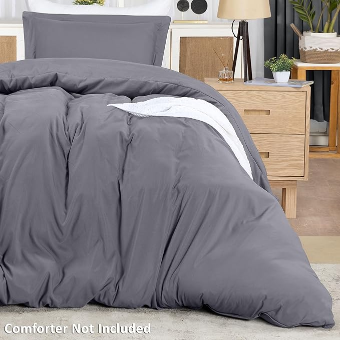 Utopia Bedding Duvet Cover Twin Size - 2 Piece with Zipper Closure - 1 Comforter Cover 68X90 Inches & 1 Pillow Sham 20X26 Inches (Grey) Comforter Not Included