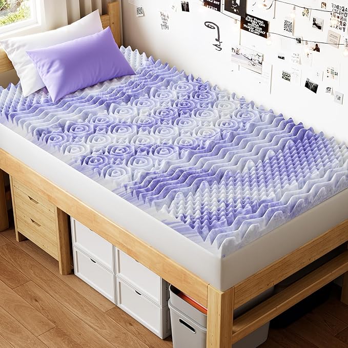 Dreamsmith 4 Inch 7-Zone Twin Memory Foam Mattress Topper, Cooling Gel Infused Foam Mattress Pad, Twin Size Bed, Made with CertiPUR-US® Certified Foam, Dorm Room Essentials