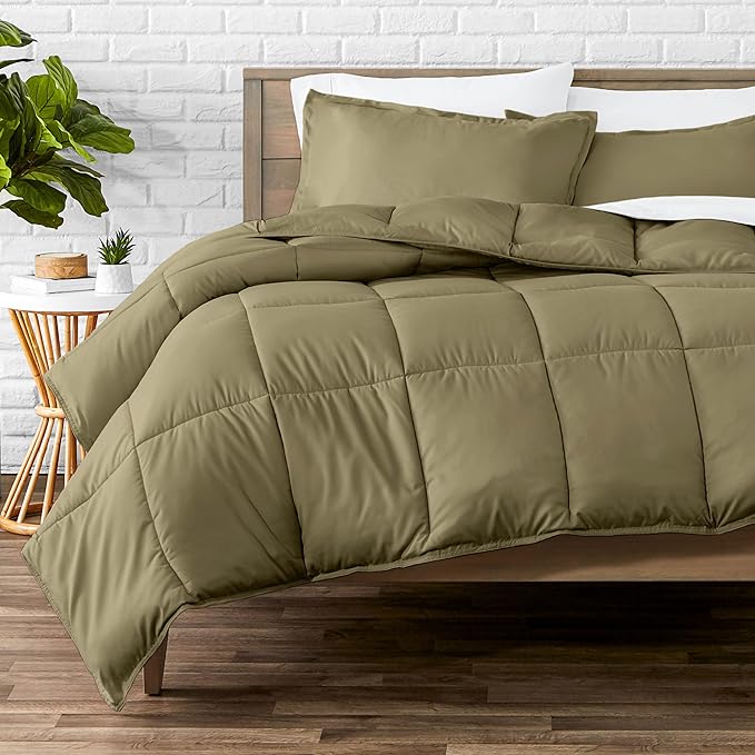 Bare Home Comforter Set - Oversized Queen Size - Ultra-Soft - Goose Down Alternative - Premium 1800 Series - All Season Warmth (Oversized Queen, Olive)