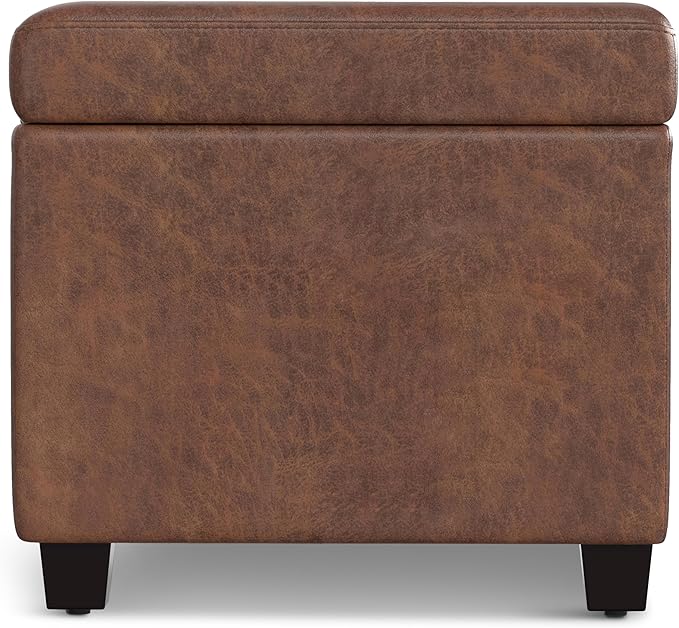 SIMPLIHOME Avalon Extra Large Storage Ottoman Bench - 54 inch Wide Upholstered Vegan Leather Rectangular Lift-Top Ottoman in Distressed Saddle Brown, Contemporary Bench for Living Room with Storage