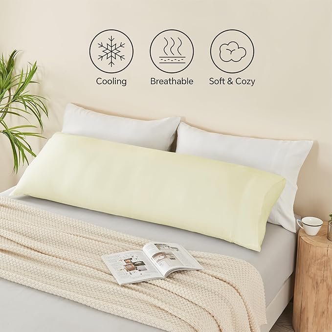 BEDELITE Body Pillow Cover, Rayon Made from Bamboo, Cooling Body Pillow Pillowcase for Hot Sleepers and Night Sweats, Breathable & Silky Soft Full Long Pillow Case Cover (Cream, 20x54 Inches)