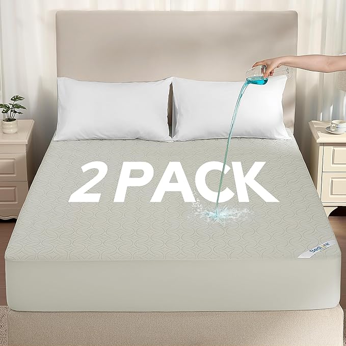 BEDLORE 2 Pack Waterproof Mattress Protector, Twin Size Mattress Pad with Deep Pocket 6"-15" Depth, Soft Breathable Bed Mattress Cover for Bedroom, College Dorm (Light Gray)