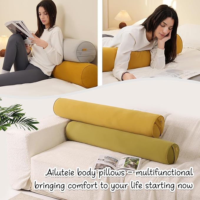 Body Pillow for Adults,Long Round Pillow,Big Cylindrical Pillow,Large Full Bolster Pillows for Side Sleepers (Honey Yellow, 47.24"*7.87")