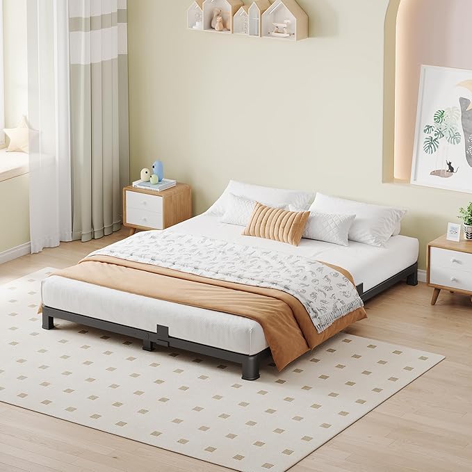 NKZ Full Platform Bed Frame 4 Inch, Heavy Duty Metal Low Profile Bed Frame with Round Corner Legs, 3500lbs Weight Capacity Reinforced Frame, No Box Spring Needed，Noise-Free, Easy Assembly