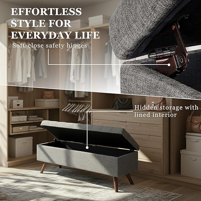 HomePop Modern Tufted Storage Bench - Medium Gray