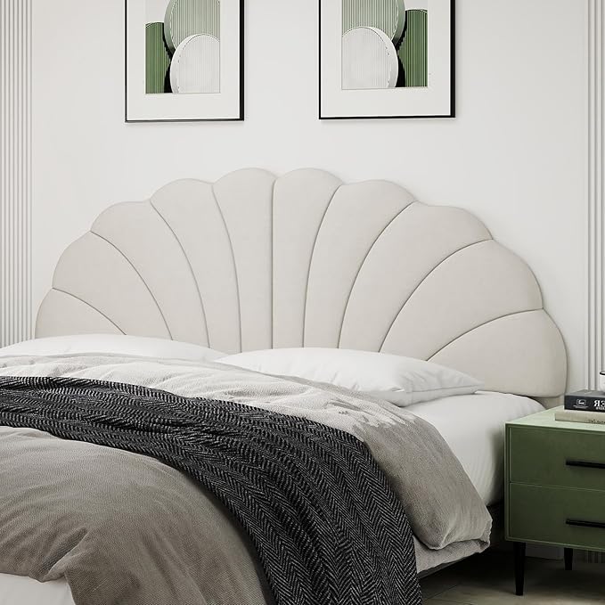 Befurtori King Size Headboard Only, Petal Wall Mount Headboard King/California King Size for Adjustable Bed Velvet Upholstered Head Board Easy Assembly, Cream