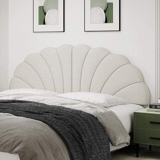 Befurtori King Size Headboard Only, Petal Wall Mount Headboard King/California King Size for Adjustable Bed Velvet Upholstered Head Board Easy Assembly, Cream