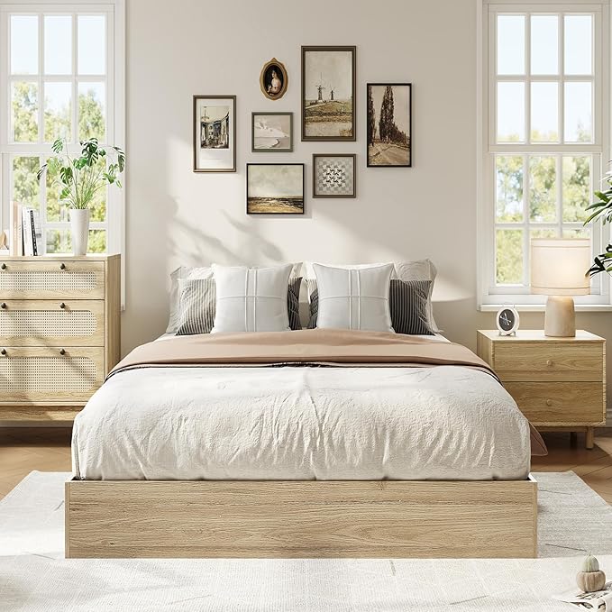 IDEALHOUSE Platform Bed Frame Twin XL Size,Wooden Slat Support,No Box Spring Needed, Easy Assembly, Natural