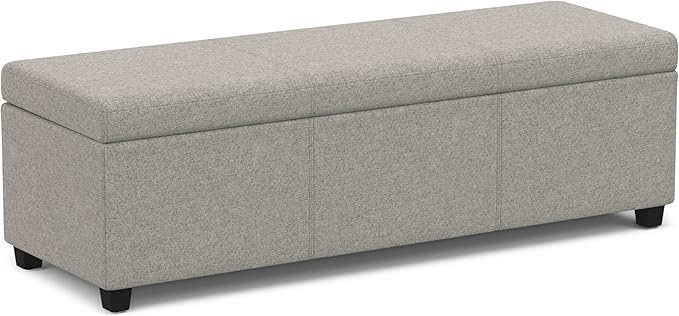 SIMPLIHOME Avalon Extra Large Storage Ottoman Bench - 54 inch Wide Upholstered Linen Look Fabric Rectangular Lift-Top Ottoman in Cloud Grey, Contemporary Bench for Living Room with Hidden Storage