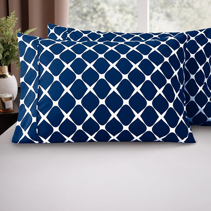 Elegant Comfort Luxury Ultra-Soft 2-Piece Pillowcase Set - 1500 Premium Hotel Quality Microfiber Double Brushed - Wrinkle Resistant, Standard/Queen, Bloomingdale Navy Blue