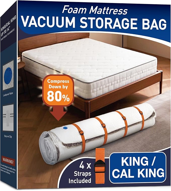 Mattress Vacuum Storage Bag for Memory Foam, Latex and Hybrid Mattress, Easy Moving and Storage (King/Cal King Size)