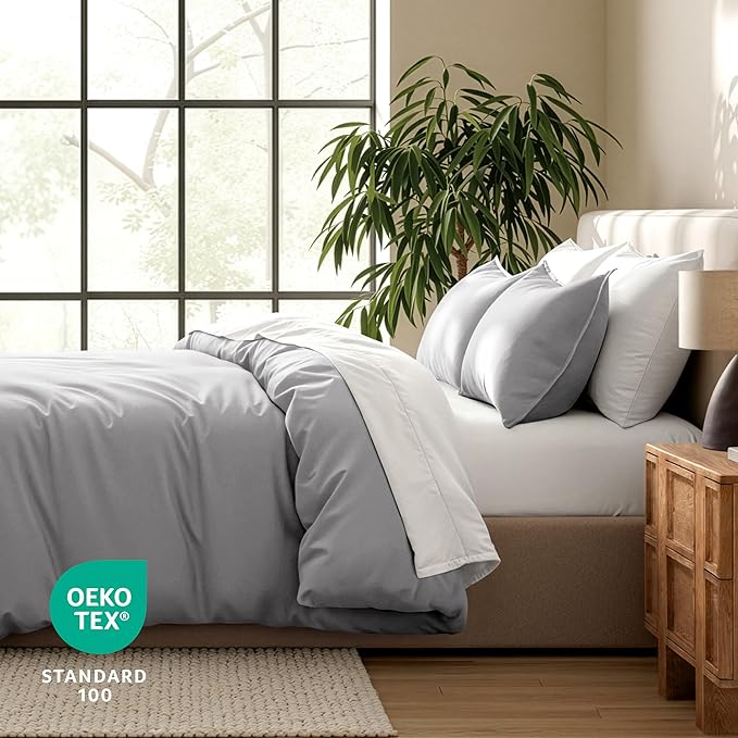 Bare Home Bedding Duvet Cover Twin/Twin Extra Long Size - Premium 1800 Super Soft - Lightweight, Cooling Duvet Cover - Soft Breathable Bedding (Twin/Twin XL, Light Grey)