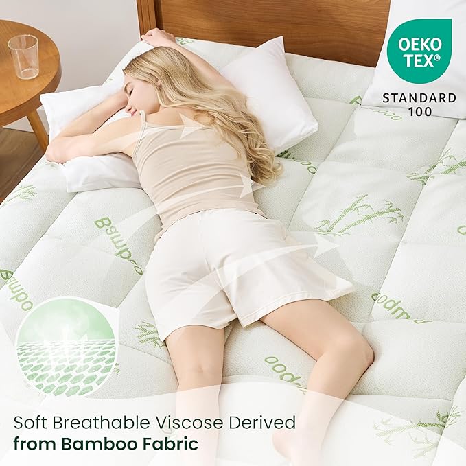 Love's cabin Queen Mattress Topper Viscose Derived from Bamboo, Thick Pillow Top Mattress Pad with Stretchable Pockets for 8"-20" Mattress, Breathable Cooling Mattress Topper for Hot Sleepers, Green