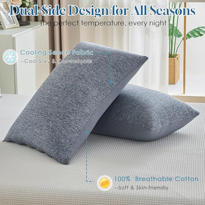 CHOSHOME Cooling Pillow Cases Zipper Pillow Covers Q-Max > 0.45 Zippered Pillowcases for Hot Sleepers, Soft, Breathable, Skin-Friendly, 2 Pack (Queen, 20"x30", Navy Blue)