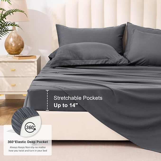 Love's cabin King Size Comforter Set Soot Grey, 7 Pieces King Bed in a Bag, All Season Bedding Sets with 1 Comforter, 1 Flat Sheet, 1 Fitted Sheet, 2 Pillowcase and 2 Pillow Sham | Soft, Breathable, Lightweight, Comfortable
