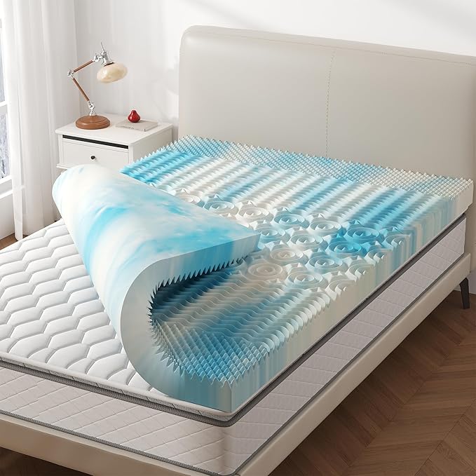 DUMOS Twin 3 Inch Gel Memory Foam Mattress Topper with 5-Zone Support, Cooling Infused Pressure Relief Pad for Back & Hip Pain, Portable Soft Bed Topper for Dorm, RV, Camping, Blue