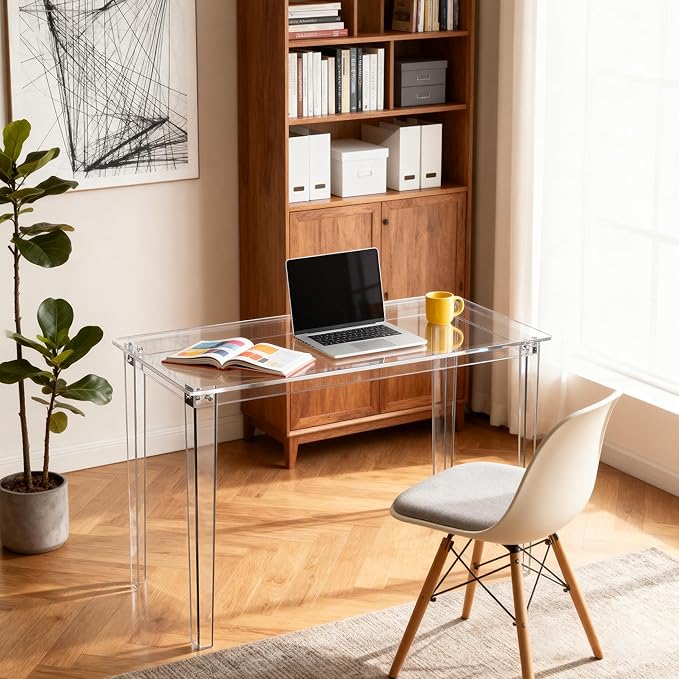 Acrylic Desk, Clear Modern Writing Table for Home Office (Clear, Nomal)