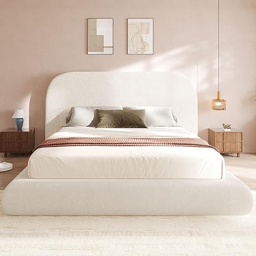 YITAHOME Queen Size Bed Frame, Velvet Upholstered Platform Bed Frame with Headboard, Soft Cloud Bed with Footboard, Rounded Corners, 10 Seconds Easy Assembly, Beige (Not Include Box Spring)