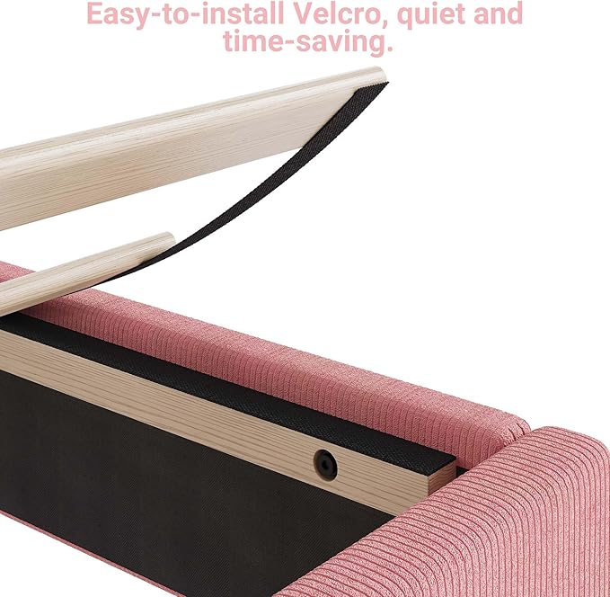 Twin Bed Frames, Corduroy Upholstered Twin Bed Frame with Cute Adjustable Headboard, Fabric with Strong Wooden Slats Support, No Box Spring Needed, Easy Assembly, Pink