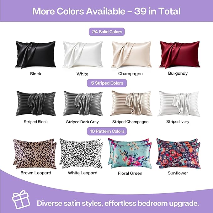 MR&HM Satin Pillowcase for Hair and Skin, Silk Satin Pillowcase 2 Pack, Standard Size Pillow Cases Set of 2, Silky Pillow Cover with Envelope Closure (20x26, Lavender)