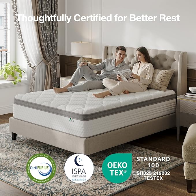 Novilla Queen Mattress, 12 Inch Hybrid Mattress Queen with Comfort Foam,Innerspring Pillow Top Mattresses in a Box, Pressure & Pain Relief, Soft Feel but Supportive