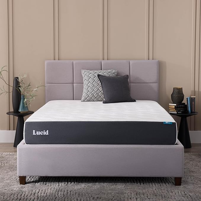 Lucid 10 Inch Memory Foam Mattress - Plush Feel - Infused with Refreshing Bamboo Charcoal and Cooling Gel - Bed in a Box - Temperature Regulating - Pressure Relief - Breathable - Full Size