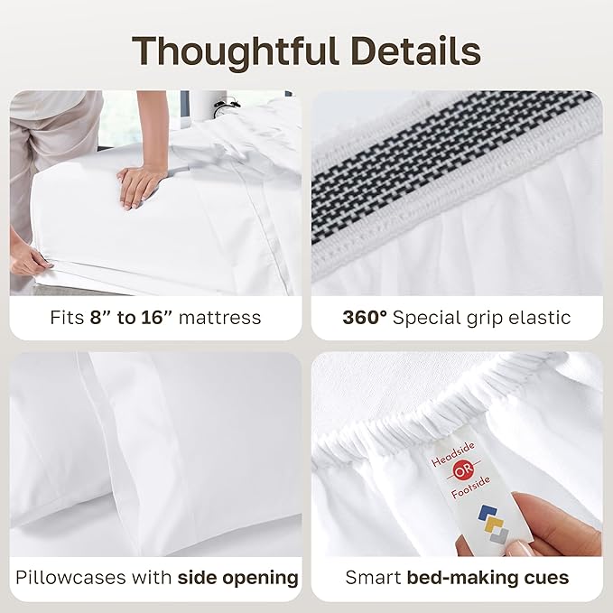 Luxury White California King Size Bed Sheets Set - Buttery Soft 800 Thread Count 100% Cotton Sheets Sateen, Deep Pockets, Durable Bedding Set - White