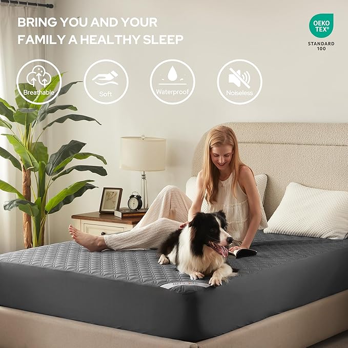 BEDLORE Waterproof Mattress Protector, Noiseless California King Size Mattress Pad with Deep Pocket Fitted Up to 6-18 inches, Soft Breathable Dirt-Proof Bed Mattress Cover for Bedroom(Gray)