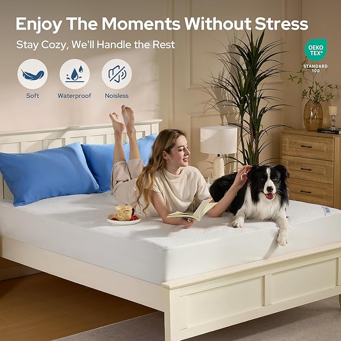 BEDLORE King Mattress Protector, Waterproof Noiseless Mattress Cover with Deep Pocket for 6-18 inches Mattress, Soft Breathable Mattress Pad Machine Washable (White)