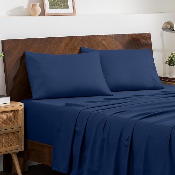Bare Home Microfiber Pillow Cases - Standard Size Set of 2 - Cooling Pillowcases - Double Brushed - Easy Care - Envelope Closure (Standard Pillowcase Set of 2, Dark Blue)