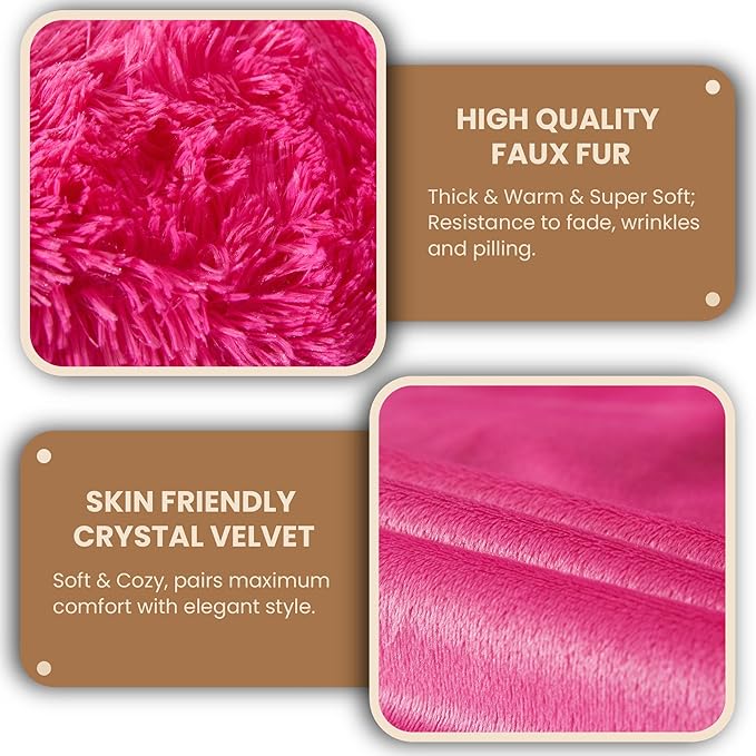 MEGO Luxury Fluffy Body Pillow Cover, 20x54 Shaggy Faux Fur Body Pillow Case, Soft Plush Fuzzy Body Pillowcase, Decorative Furry Long Bed Pillow with Zipper Closure Hug Pillow for Bedroom Hot Pink