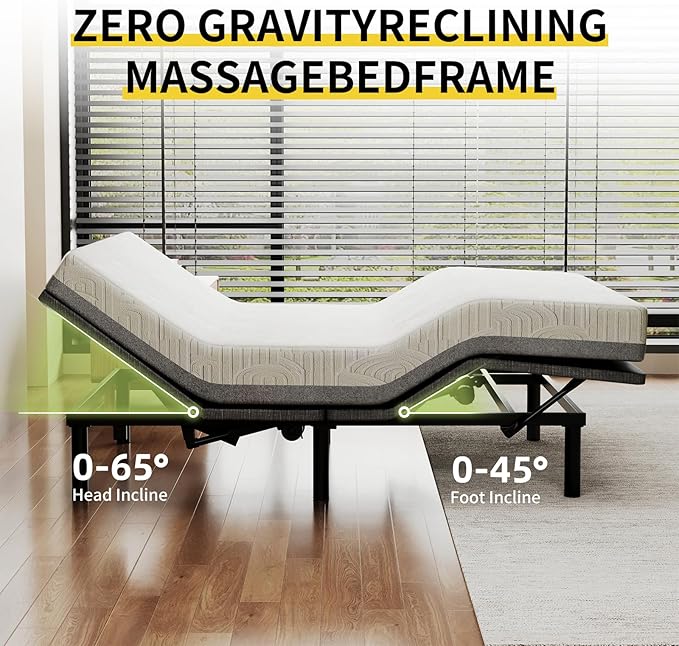 MULIN Full Adjustable Bed Frame, Independent Head & Foot Incline with Wireless Remote, TV/Zero Gravity/ZZZ Preset, 2 USB Ports, Flashlight & Storage Shelf