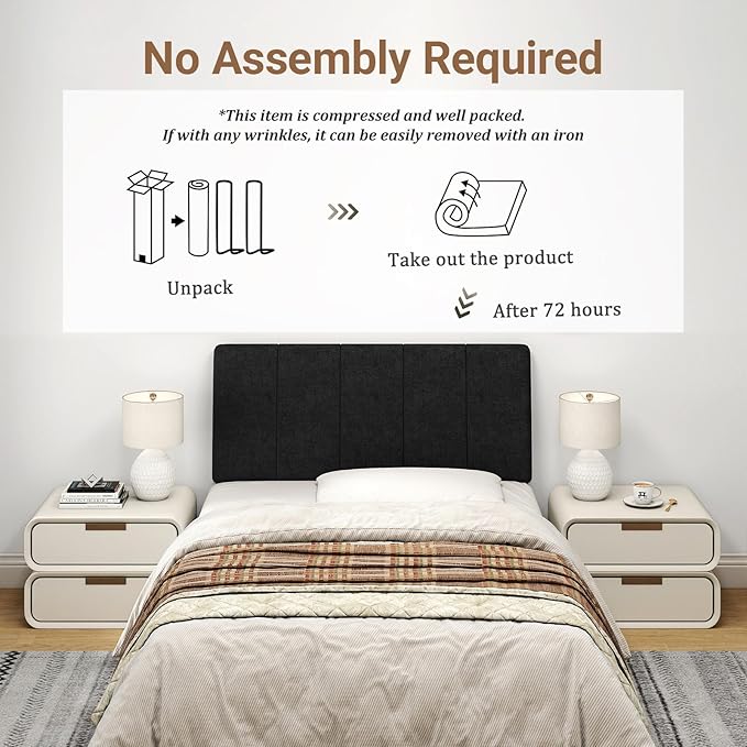 Twin Size Headboard Only-No Assembly, Upholstered Headboard Twin Size Linen Fabric Modern Style Headboards Extra-Thick, Black