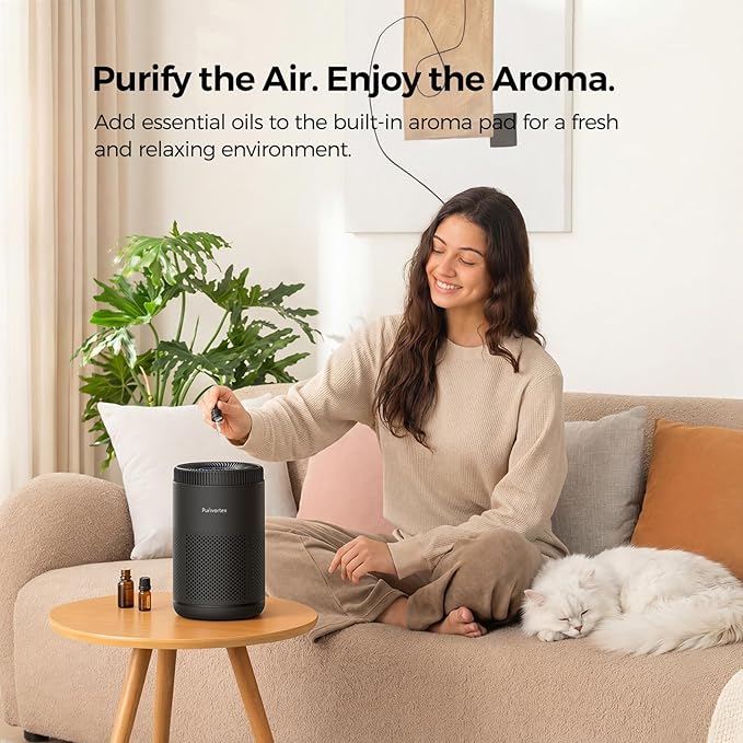 Purivortex Air Purifier for Bedroom, HEPA Air Purifier for Smoke, Dust, Pollen, Pet Dander, Odor & Hair, Quiet Portable Air Cleaner with Sleep Mode, Covers Up to 540 Sq Ft, AC300 Pro Black