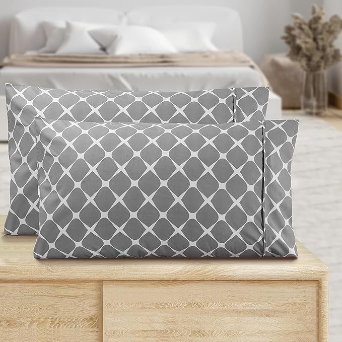 Elegant Comfort Luxury Ultra-Soft 2-Piece Pillowcase Set - 1500 Premium Hotel Quality Microfiber Double Brushed - Wrinkle Resistant, King Size, Bloomingdale Pattern Gray