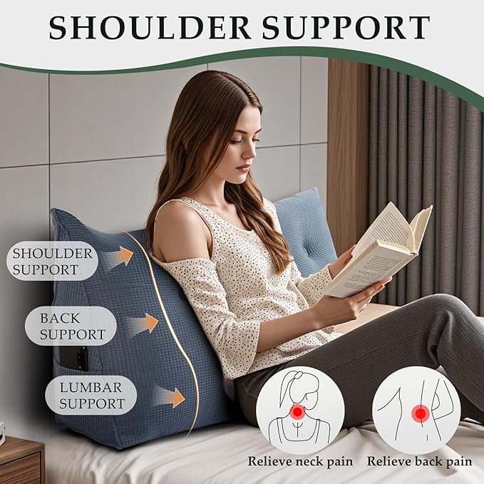 Huatean Home Soft Headboard Pillow Twin Size, Wall Backrest Wedge Pillow Headboard Twin XL, Reading Backboard Pillows, Large Dorm Daybed Bolster Pillows for Back Support with Removable Cover, Blue