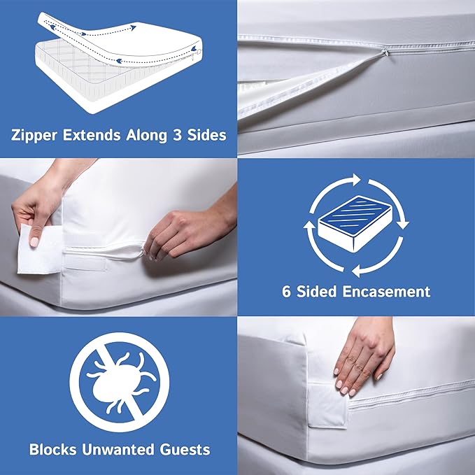 Twin Size Mattress or Box Spring Encasement (8"-11" Depth) Waterproof Zippered Protector Hypoallergenic Premium Single Size Bed Cover Protects from Dust White