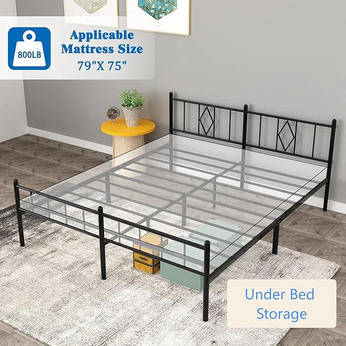 FONTOI King Size Bed Frame, 14 Inch Metal Platform Bed with Iron-Art Headboard & Footboard, Max 3500lbs Metal Slat Support, Bed Frame with No Box Spring Needed, Under Bed Storage, Black
