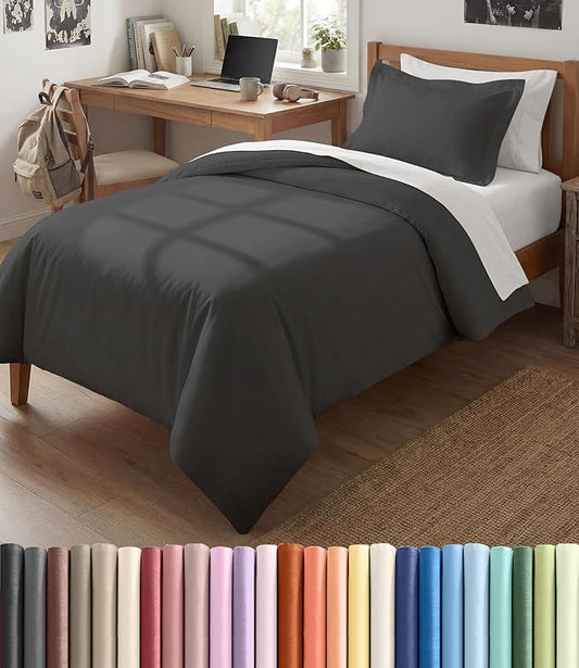 Duvet Cover Twin/Twin XL Size Set - Extra Soft Twin/Twin XL Duvet Cover 68" x 90" with 1 Pillow Sham - Hotel Luxury, Easy Care, Fade Free with Zipper Closures & Ties - Comfy & Breathable (Charcoal)
