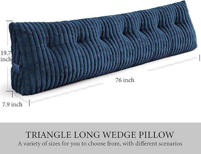 Headboard Pillow King, Triangular Wedge Pillow Headboard King, Cushion Headboards Reading Pillows, Backrest Pillows for Sitting in Bed or Working with Removable Cover, Blue