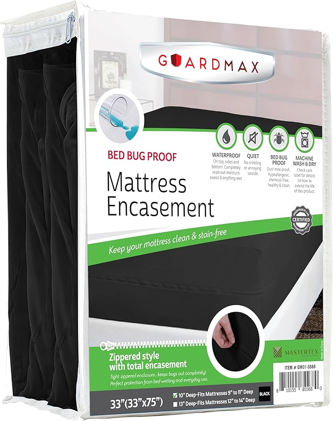 Guardmax Cot Mattress Encasement with Zipper, Waterproof, Bed Bug Proof, and Dust Mite Proof Mattress Protector for Cot Size Bed up to 10" Deep, Zippered All Around Jersey Knitted Mattress Cover