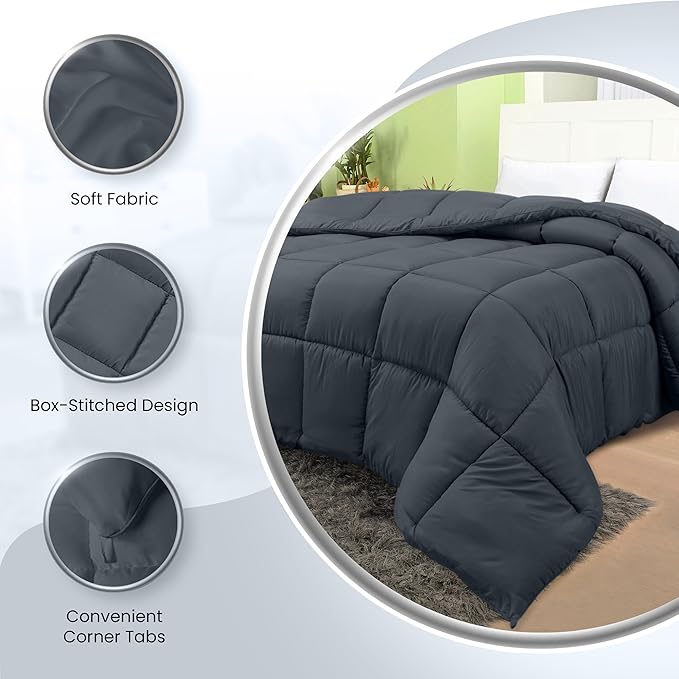 Utopia Bedding Comforters Queen Size, All Season Duvet Insert, Down Alternative Box Stitched Bed Comforter with Corner Tabs, Machine Washable (Grey)