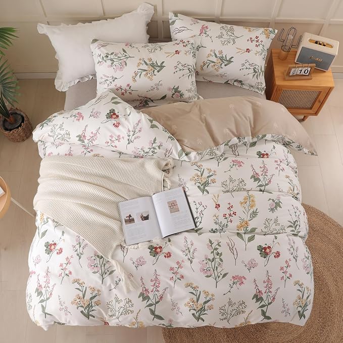 OAITE Duvet Cover Twin Size - 100% Cotton Comforter Cover Floral Duvet Cover Sets 3-PC, Breathable Duvet Cover with Zipper Closure & Corner Ties