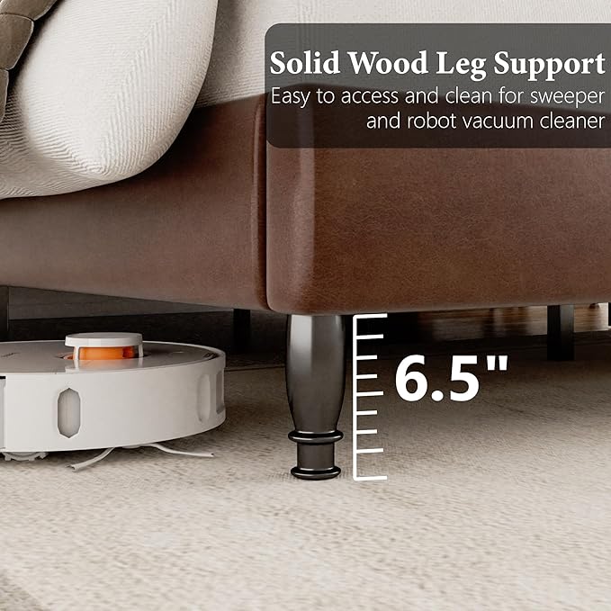 Queen Upholstered Bed Frame with Tall Headboard, Leather Platform Bed Frame with Wingback Sides, Wood Slats Support, Noise-Free Design, No Box Spring Required, Easy Assembly, Dark Brown