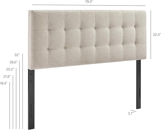 Modway Lily King Size Headboard with Biscuit Tufting in Dove Gray - Fabric Upholstery with Padded Design and 5 Height-Adjustable Mounts